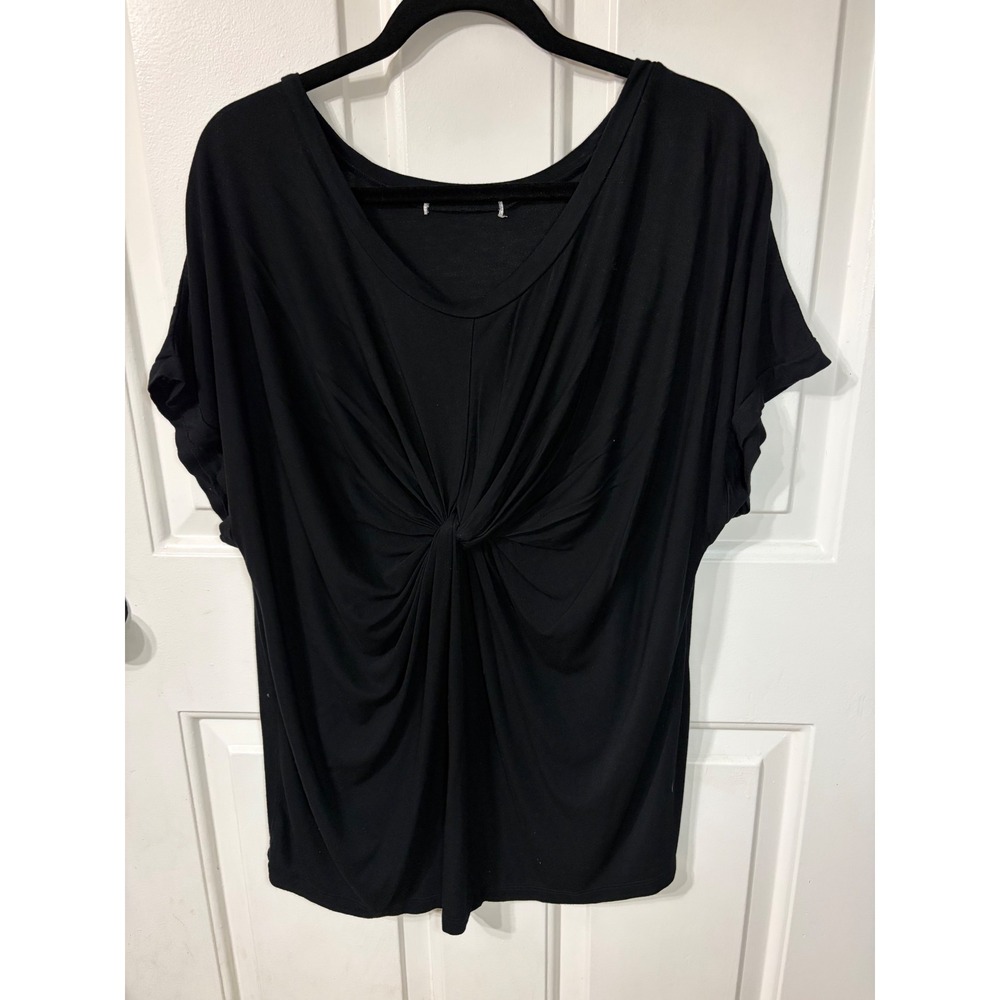 Plus size Twist Front Knot Short Sleeve Top XL || Black|